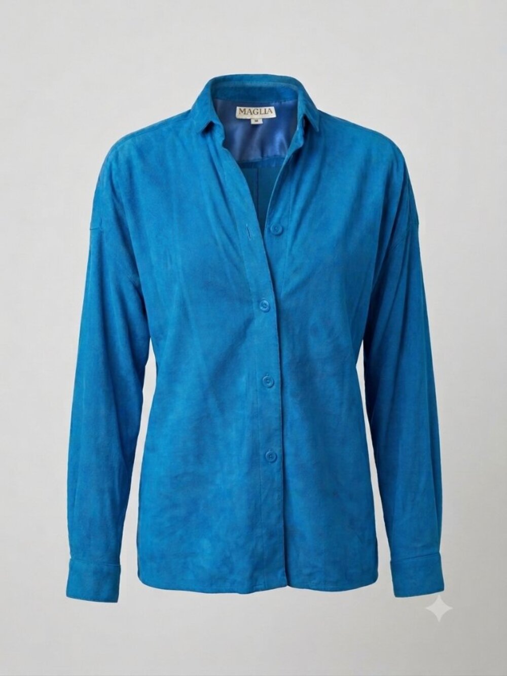 MAGLIA Leather Suede Shirt Jacket Partially Satin Lined 80s Glam Boxy EUC M
